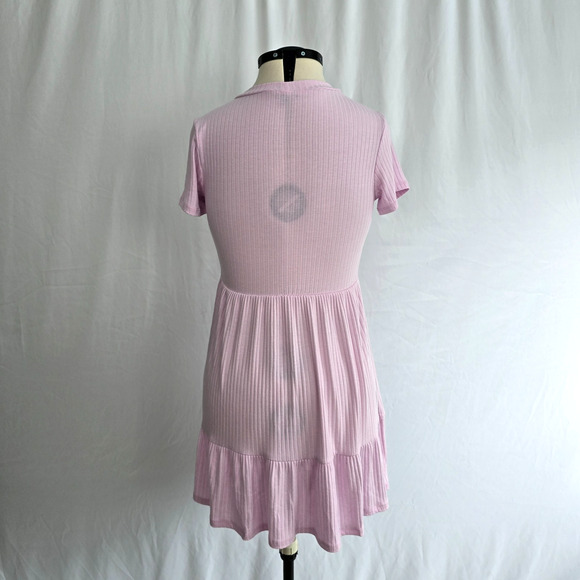 Lily Rose Short Sleeve Ruffle Dress Women's M Pink Textured Fit and Flare - Picture 2 of 14